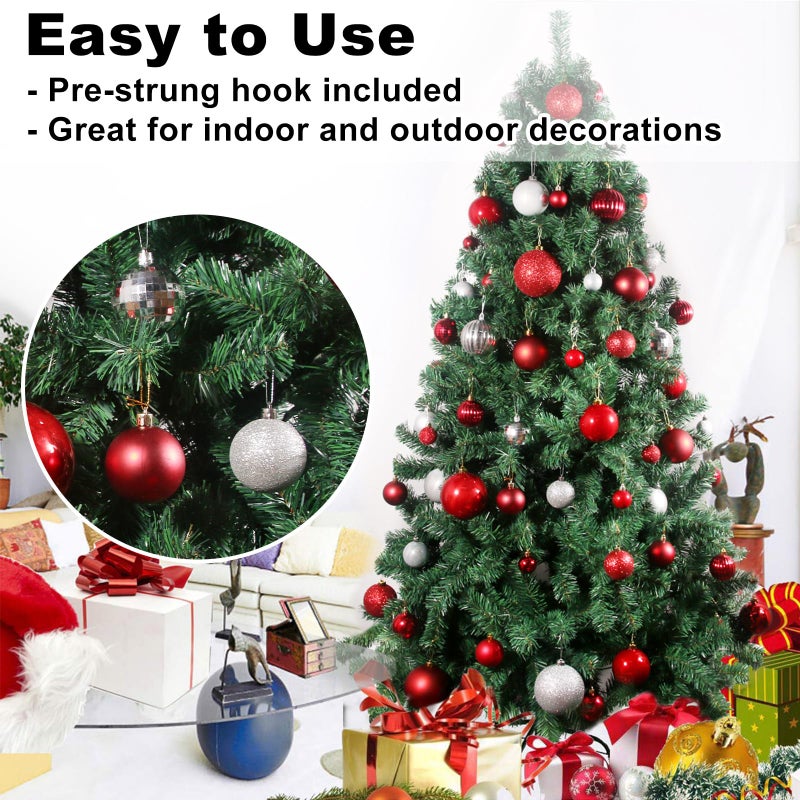 GameXcel 24Pcs Christmas Balls Ornaments for Xmas Tree - Shatterproof Christmas Tree Decorations Medium Hanging Ball Silver & Red 2.5 Inch x 24 Pack - Image 5